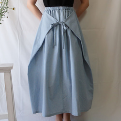 100％棉質絲帶裙（免費/格子） 第4張的照片