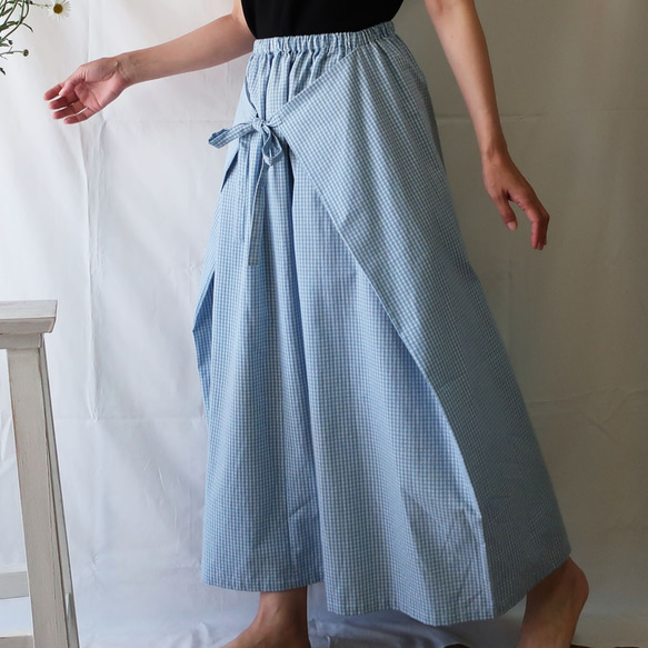 100％棉質絲帶裙（免費/格子） 第5張的照片
