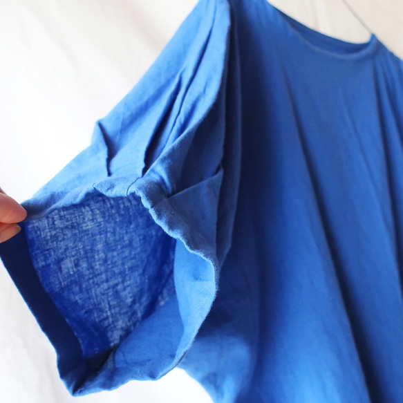 亞麻棉蝙蝠袖褶皺襯衫（自由/藍色） 第3張的照片
