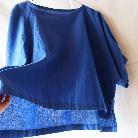 亞麻棉蝙蝠袖褶皺襯衫（自由/藍色） 第6張的照片