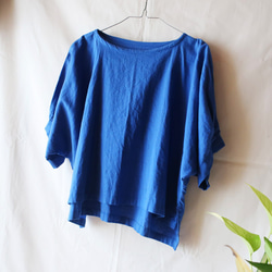 亞麻棉蝙蝠袖褶皺襯衫（自由/藍色） 第9張的照片
