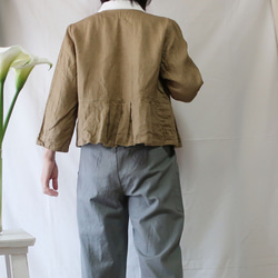 リネン100% 裾タックジャケット（フリー／カーキ） 8枚目の画像