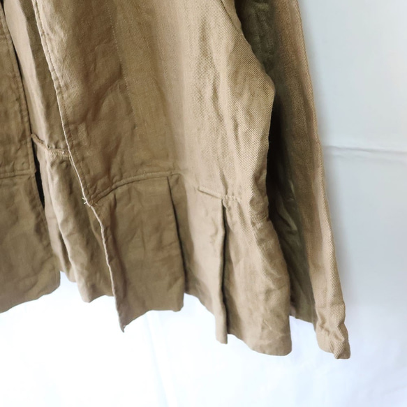 リネン100% 裾タックジャケット（フリー／カーキ） 9枚目の画像