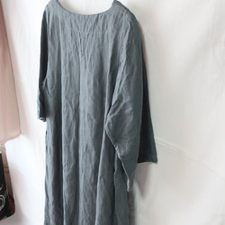 亞麻100％側邊連衣裙（免費/灰綠色） 第8張的照片