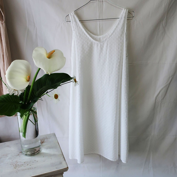 100％棉質A字連衣裙（自由/白色圖案） 第9張的照片