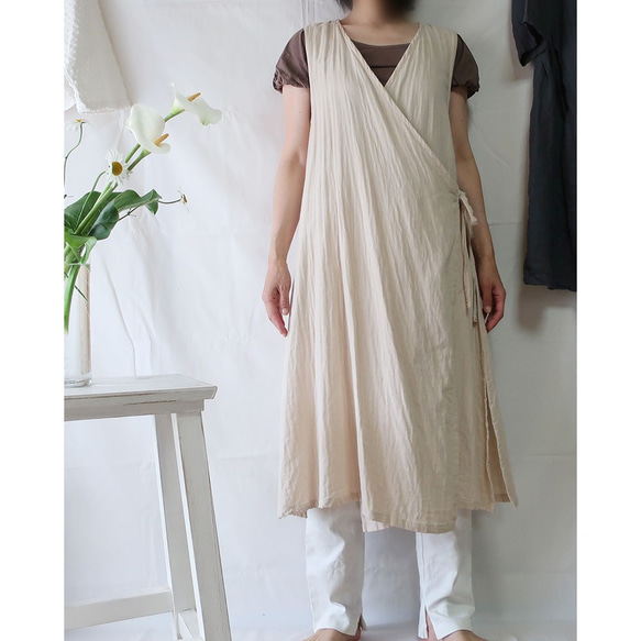 100％棉質羊絨連衣裙（免費/米色） 第3張的照片