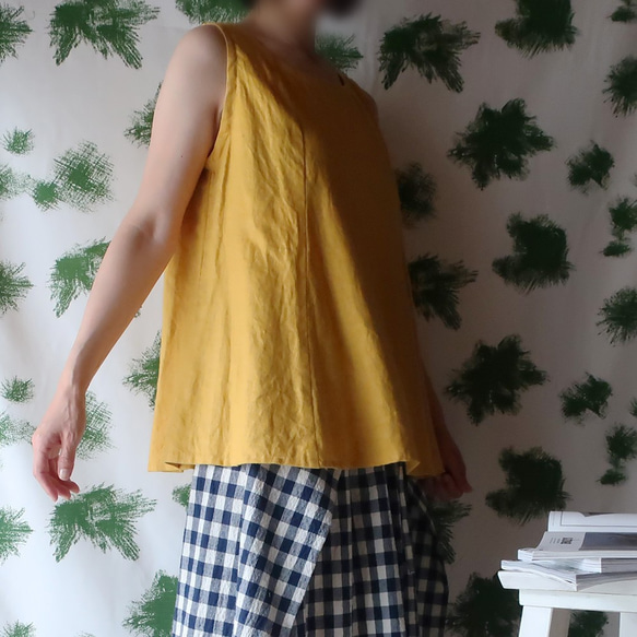 100% 亞麻無袖襯衫（免費/黃色） 第5張的照片