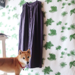 亞麻棉質肩背連衣裙（免費/紫色） 第3張的照片