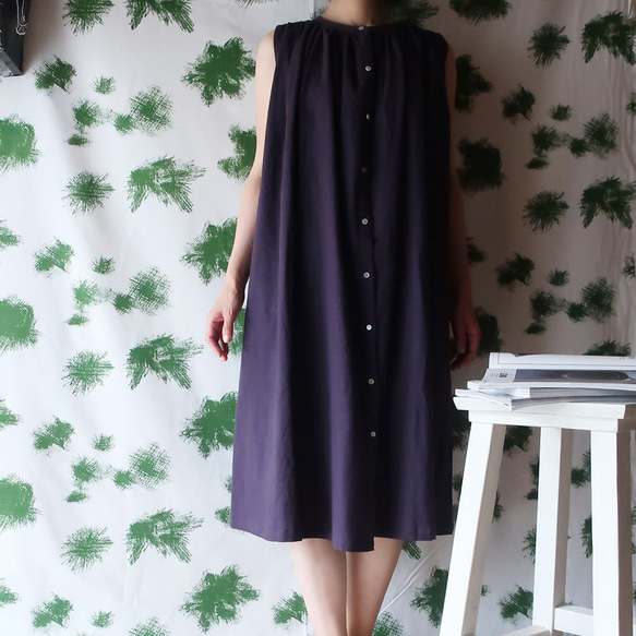 亞麻棉質肩背連衣裙（免費/紫色） 第4張的照片