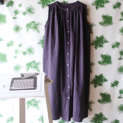 亞麻棉質肩背連衣裙（免費/紫色） 第9張的照片