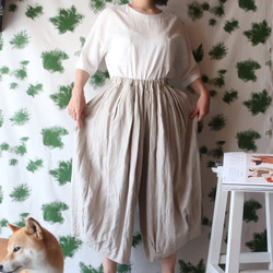100% 亞麻馬戲團裙褲（自由/灰白色） 第2張的照片