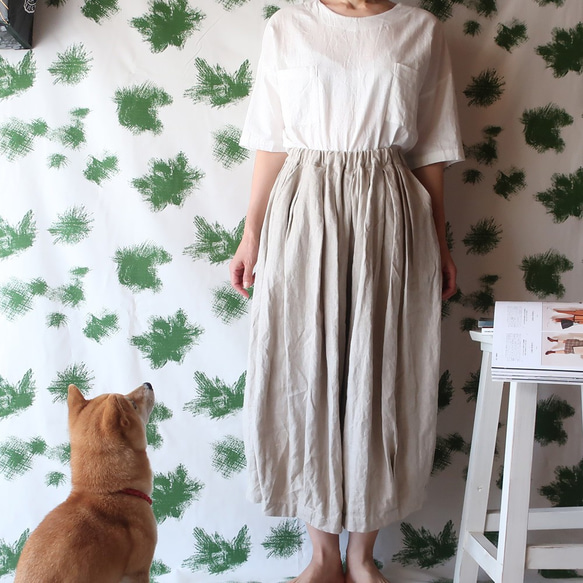 100% 亞麻馬戲團裙褲（自由/灰白色） 第4張的照片
