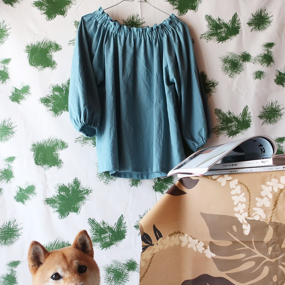 亞麻棉罩衫上衣（免費/綠色） 第9張的照片