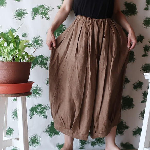 100％亞麻馬戲團裙褲（免費/煙棕色） 第5張的照片