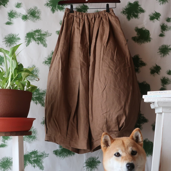 100％亞麻馬戲團裙褲（免費/煙棕色） 第8張的照片