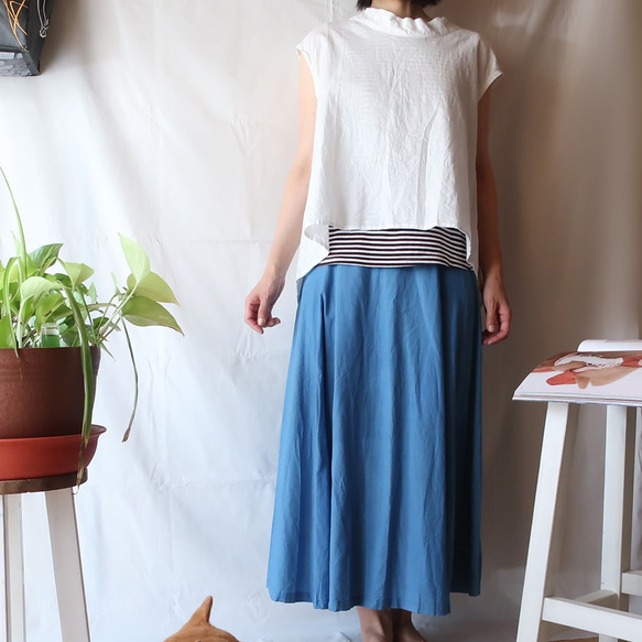 100％棉6件條紋裙子（自由/淺藍色） 第3張的照片