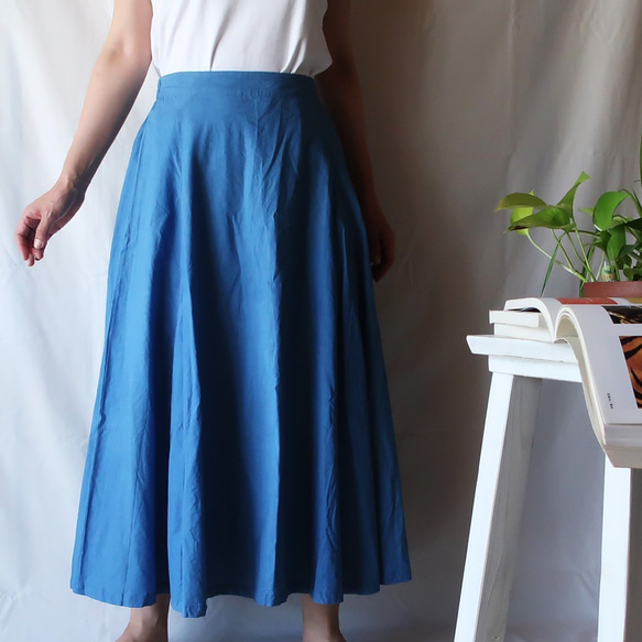 100％棉6件條紋裙子（自由/淺藍色） 第4張的照片