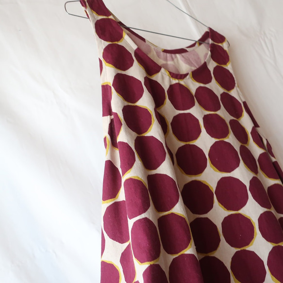 亞麻棉質口袋連衣裙（免費/圓點花紋） 第9張的照片