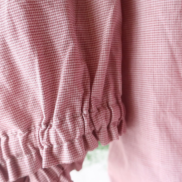 100％棉質立領襯衫（免費/三文魚粉色格子） 第10張的照片