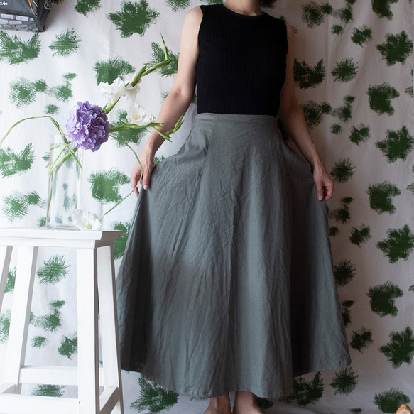 亞麻和棉質6件式條紋半身裙（免費/灰色綠松石） 第2張的照片