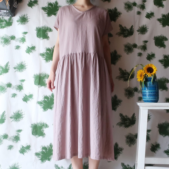 亞麻棉質褶皺連衣裙（免費/淺粉紅色） 第1張的照片