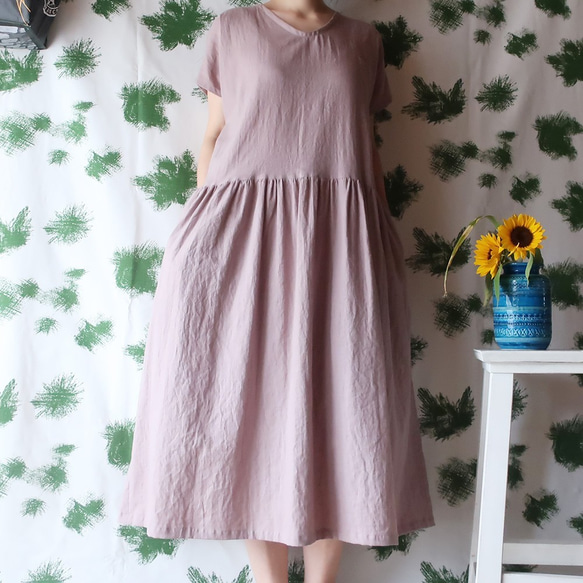 亞麻棉質褶皺連衣裙（免費/淺粉紅色） 第2張的照片