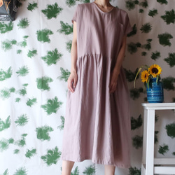 亞麻棉質褶皺連衣裙（免費/淺粉紅色） 第4張的照片