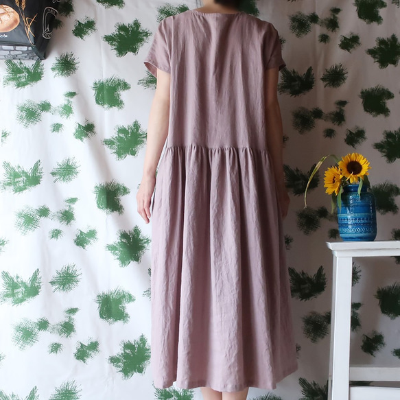 亞麻棉質褶皺連衣裙（免費/淺粉紅色） 第6張的照片