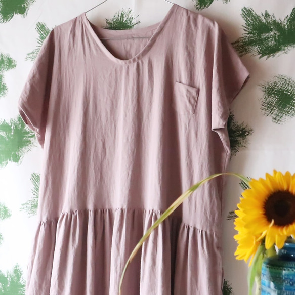 亞麻棉質褶皺連衣裙（免費/淺粉紅色） 第8張的照片