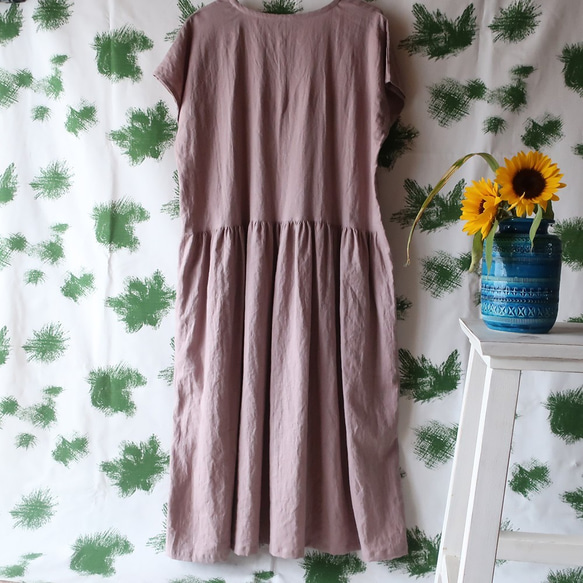 亞麻棉質褶皺連衣裙（免費/淺粉紅色） 第9張的照片