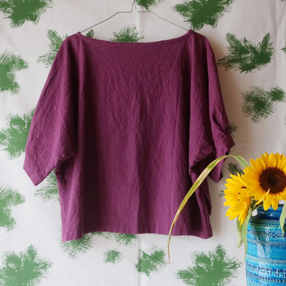 亞麻棉蝙蝠袖褶皺襯衫（自由/紫色） 第8張的照片