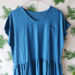 亞麻棉質褶皺連衣裙（免費/藍色） 第9張的照片