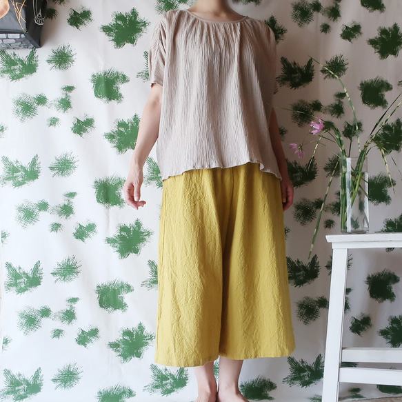 亞麻和棉質 Gaucho 褲（自由/黃色） 第1張的照片