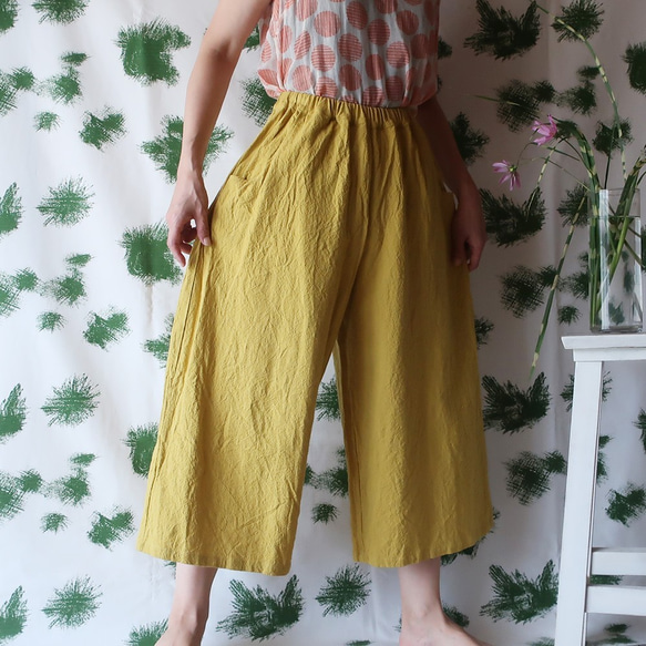 亞麻和棉質 Gaucho 褲（自由/黃色） 第5張的照片