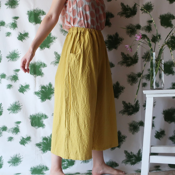 亞麻和棉質 Gaucho 褲（自由/黃色） 第6張的照片