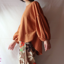 亞麻棉氣球女式襯衫（自由/焦橙色） 第1張的照片