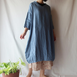 100％亞麻氣球連衣裙（自由/淺藍色） 第7張的照片