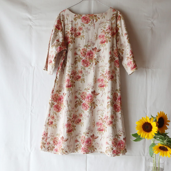 亞麻棉質花朵側邊連衣裙（2L-3L /花朵圖案） 第8張的照片