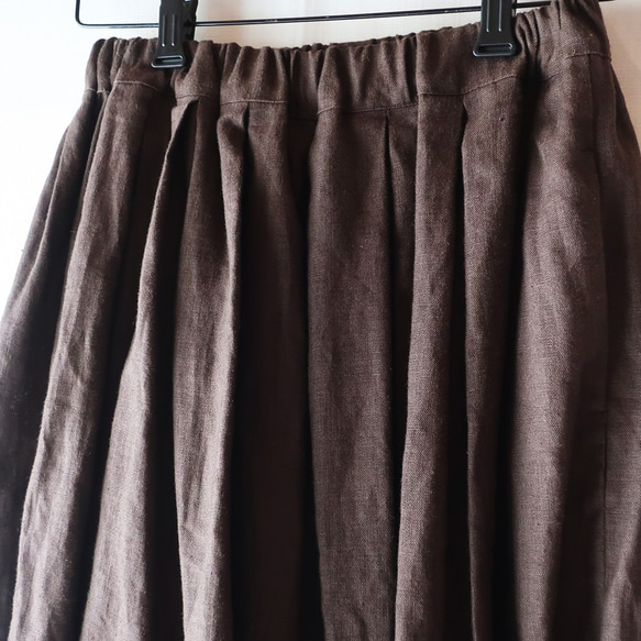 100% 亞麻褶皺裙褲（自由/深棕色） 第10張的照片