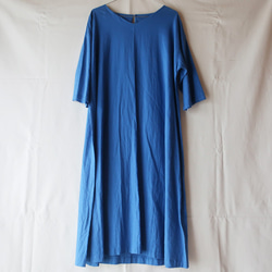 亞麻＆棉V領長連衣裙（自由/藍色） 第9張的照片