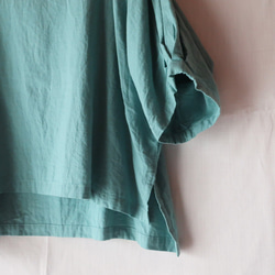 亞麻棉蝙蝠袖褶皺襯衫（自由/藍綠色） 第2張的照片