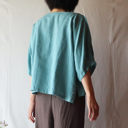 亞麻棉蝙蝠袖褶皺襯衫（自由/藍綠色） 第9張的照片