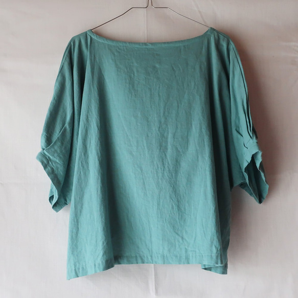 亞麻棉蝙蝠袖褶皺襯衫（自由/藍綠色） 第10張的照片