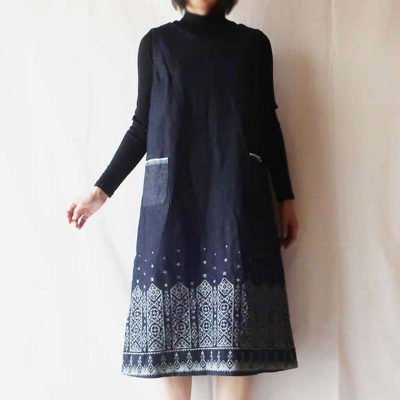 100％棉Kojima牛仔扇貝連衣裙（ML /靛藍） 第1張的照片