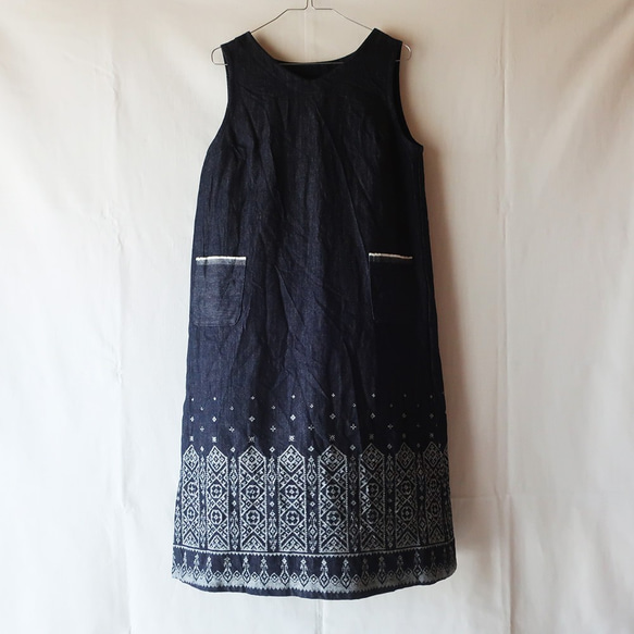 100％棉Kojima牛仔扇貝連衣裙（ML /靛藍） 第2張的照片