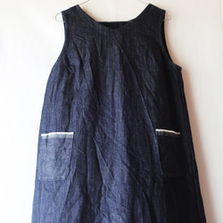 100％棉Kojima牛仔扇貝連衣裙（ML /靛藍） 第6張的照片