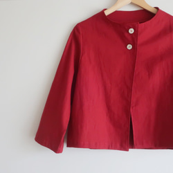 亞麻和棉質瓶頸夾克（免費/紅色） 第1張的照片