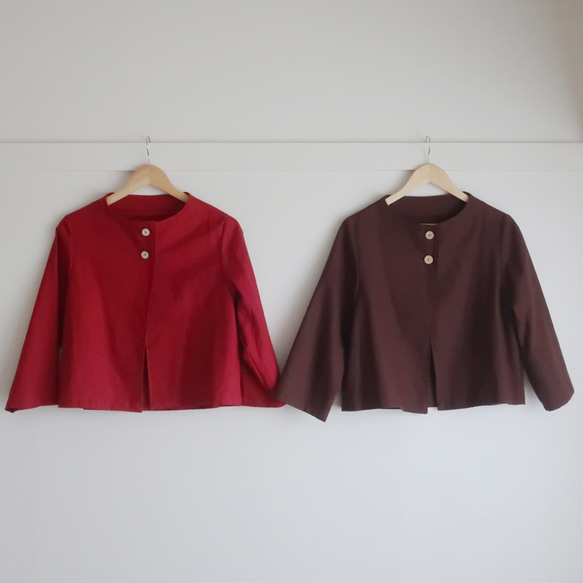 亞麻和棉質瓶頸夾克（免費/紅色） 第6張的照片