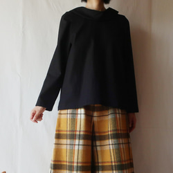 亞麻棉卷彩色套衫女衫（免費/黑色） 第2張的照片