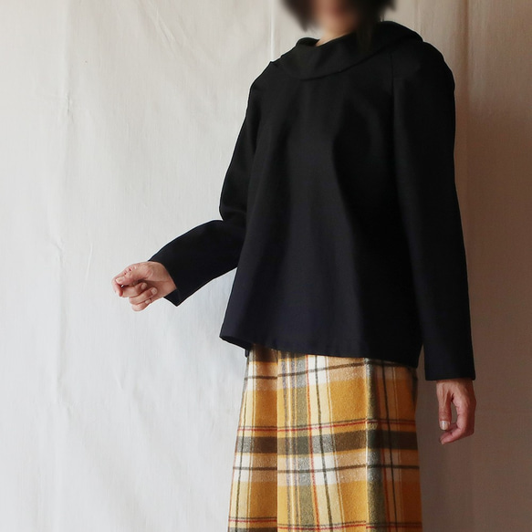 亞麻棉卷彩色套衫女衫（免費/黑色） 第4張的照片